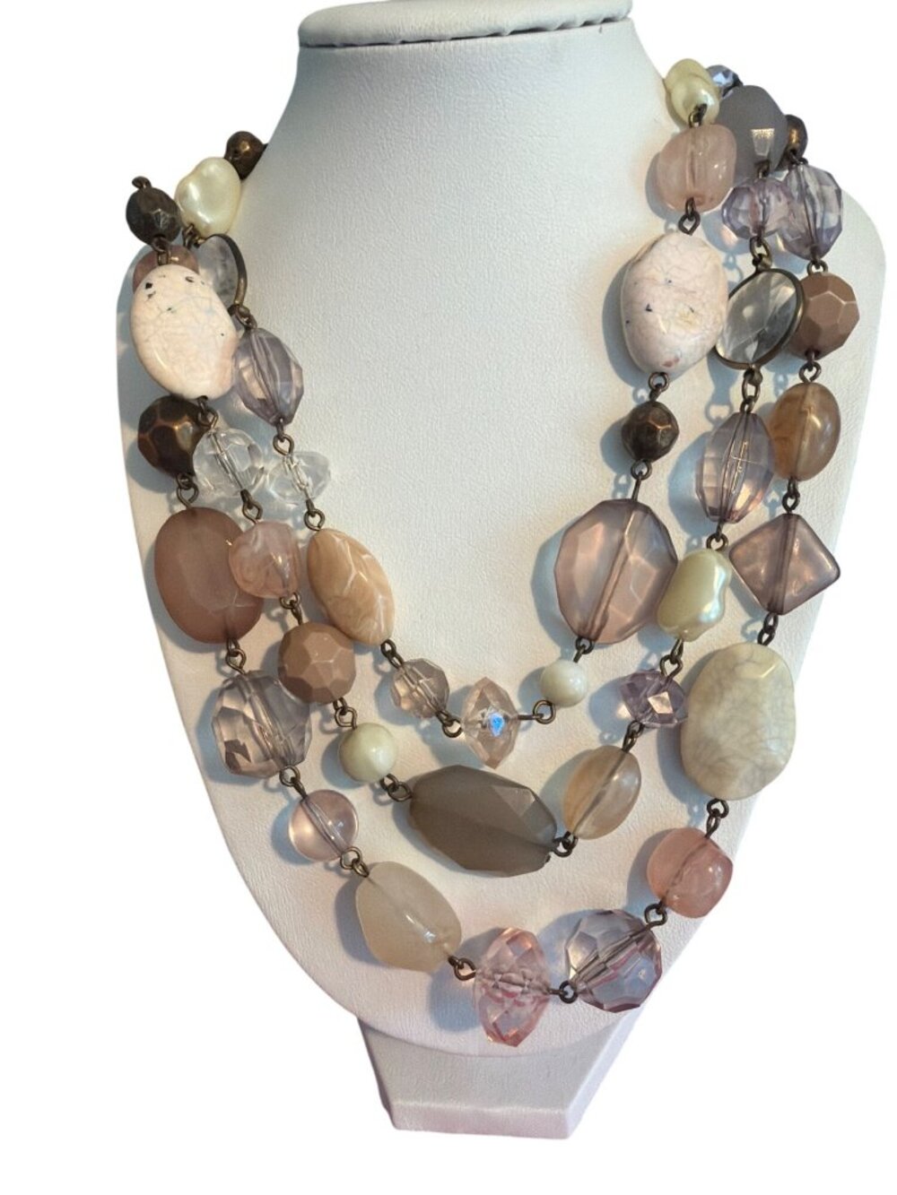 Premier Designs 3 Strand Necklace Chunky Layered Pink Purple Earthy Adj 21"